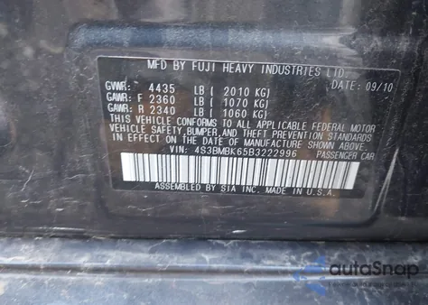 2011 Subaru Legacy 2.5I Limited из США, поврежденный, VIN 4S3BMBK65B3222996